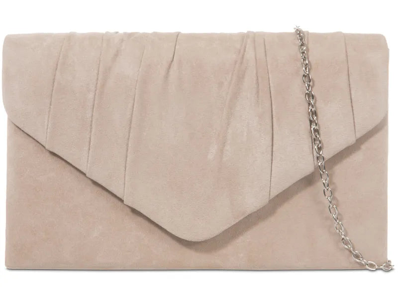 Pleated Plain Suede Envelope Clutch Bag