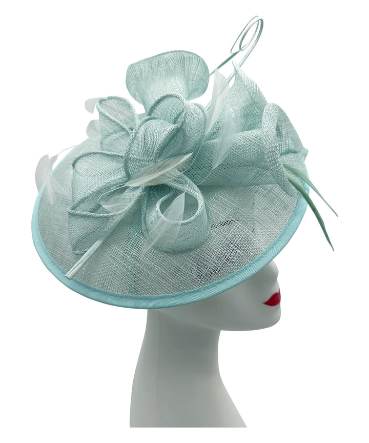 Sinamay Round Fascinator Headband Clip with feathers & Flower Detailing Wedding Hatinator