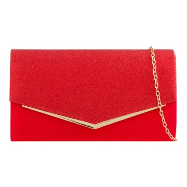 Women Glittery Shiny V Shape Envelope Clutch Handbag Wedding Prom Evening Bag