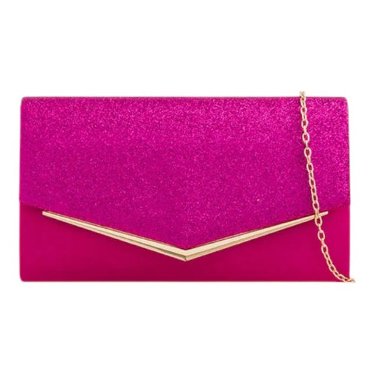Women Glittery Shiny V Shape Envelope Clutch Handbag Wedding Prom Evening Bag