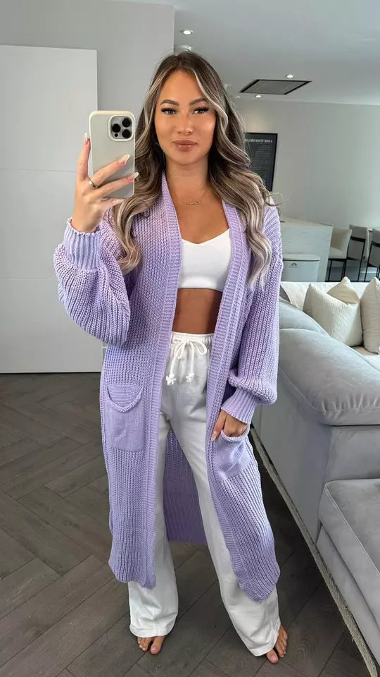 Ladies Chunky Knitted Oversized Cardigan Women Balloon Sleeve Long Max A2Z UK Fashion