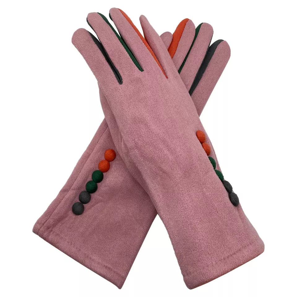 Women Fleece Cosy Gloves Ladies Colourful Buttons Pattern Winter Warm Gloves Touch Screen Gloves