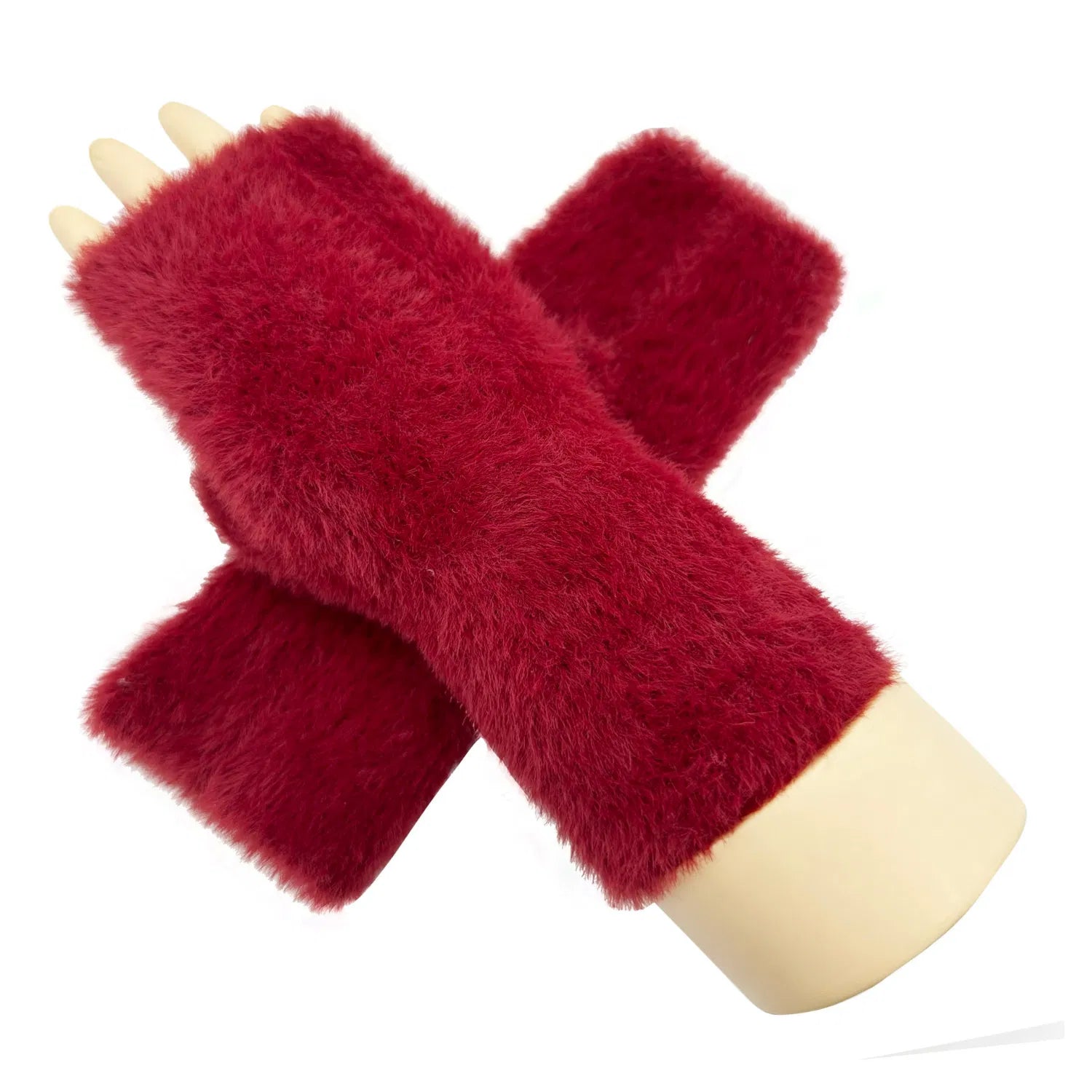 Women Soft Fluffy Faux Fur Fingerless Gloves Fleece Lining Ladies Solid Coloured Winter Warm Gloves