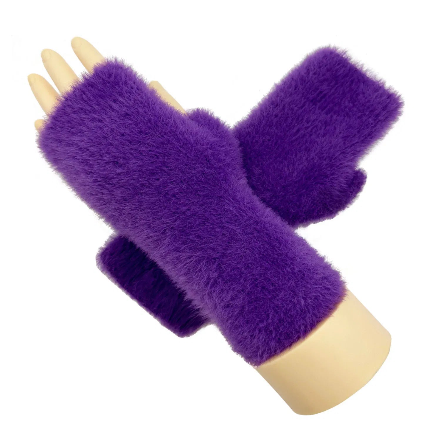 Women Soft Fluffy Faux Fur Fingerless Gloves Fleece Lining Ladies Solid Coloured Winter Warm Gloves