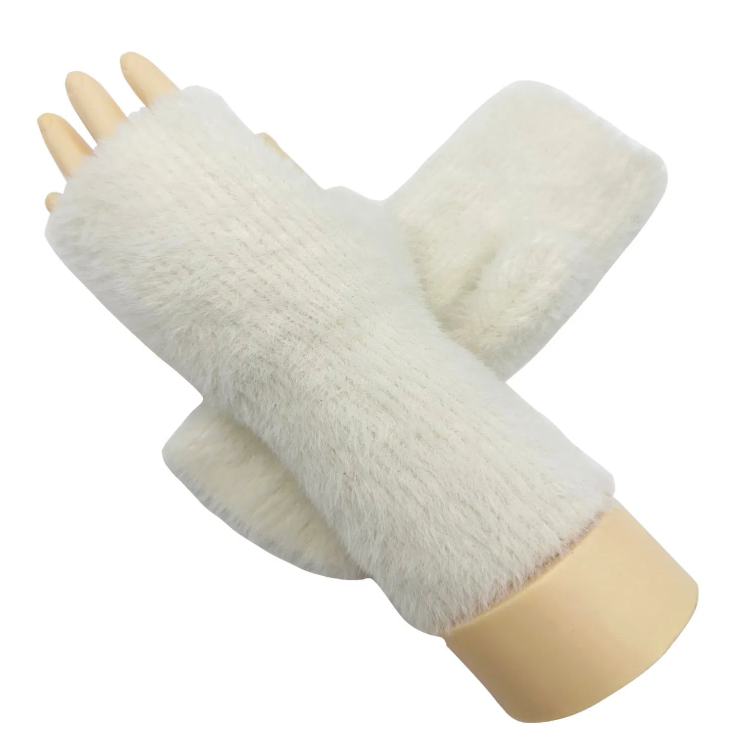 Women Soft Fluffy Faux Fur Fingerless Gloves Fleece Lining Ladies Solid Coloured Winter Warm Gloves