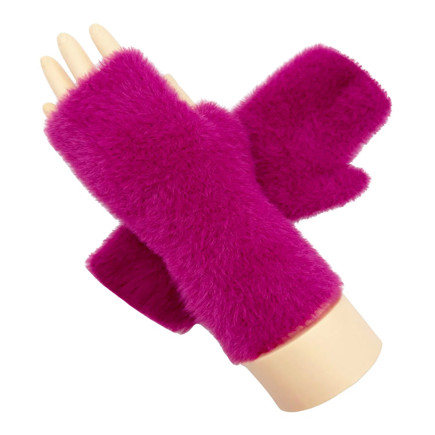 Women Soft Fluffy Faux Fur Fingerless Gloves Fleece Lining Ladies Solid Coloured Winter Warm Gloves