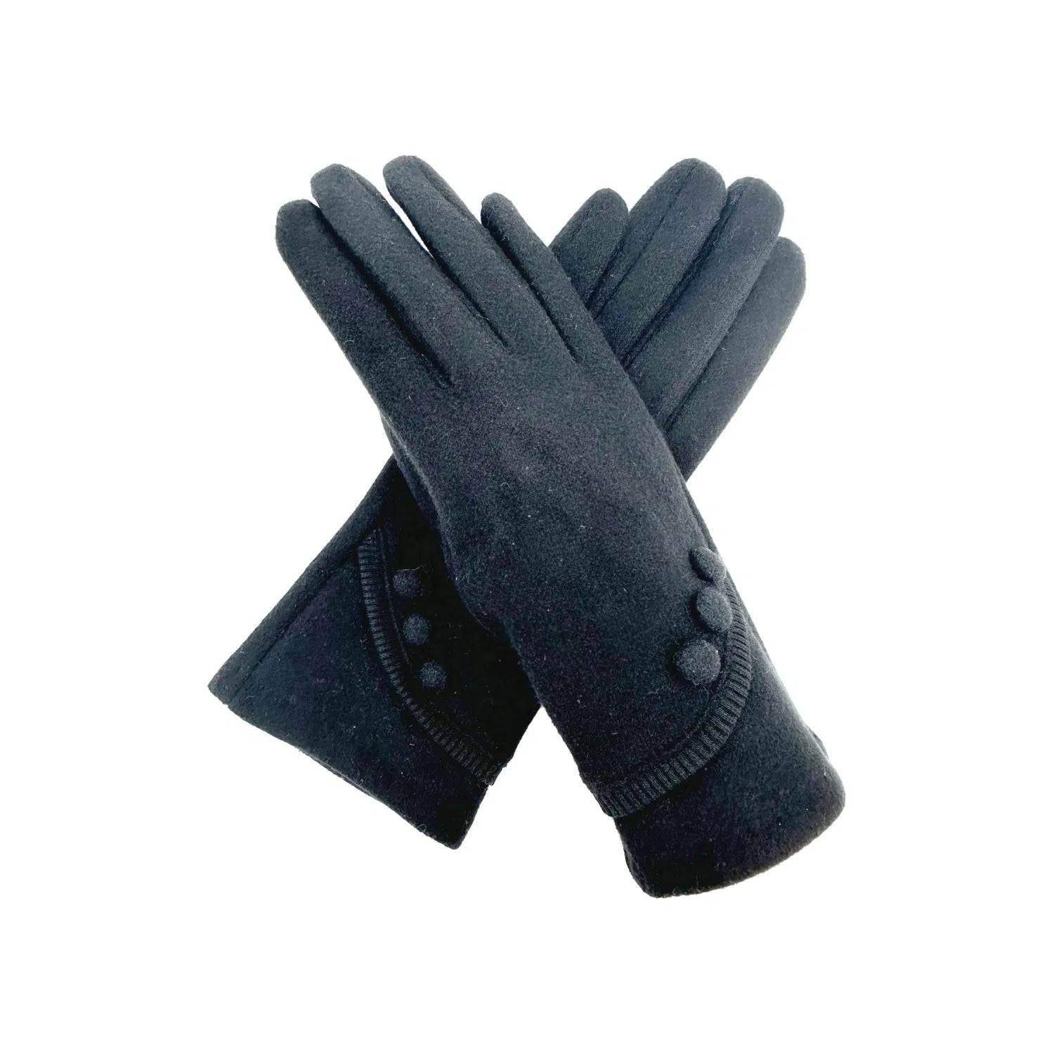 Women Soft Cosy Fashion Gloves Plain Button Detail Fleece Lined Touch Screen Gloves