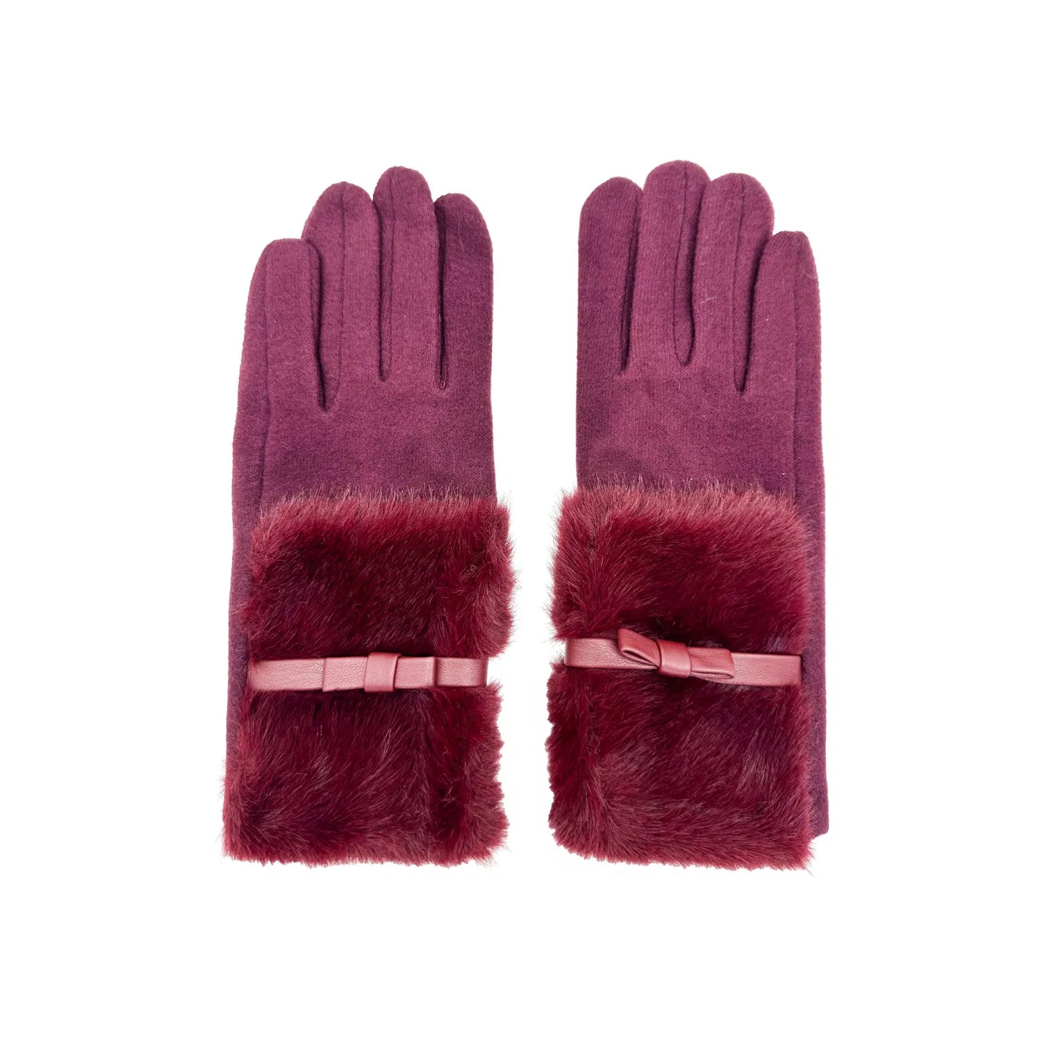 Women Soft Cosy Fashion Gloves Plain Faux Fur Cuff & Bow Detail Touch Screen Gloves