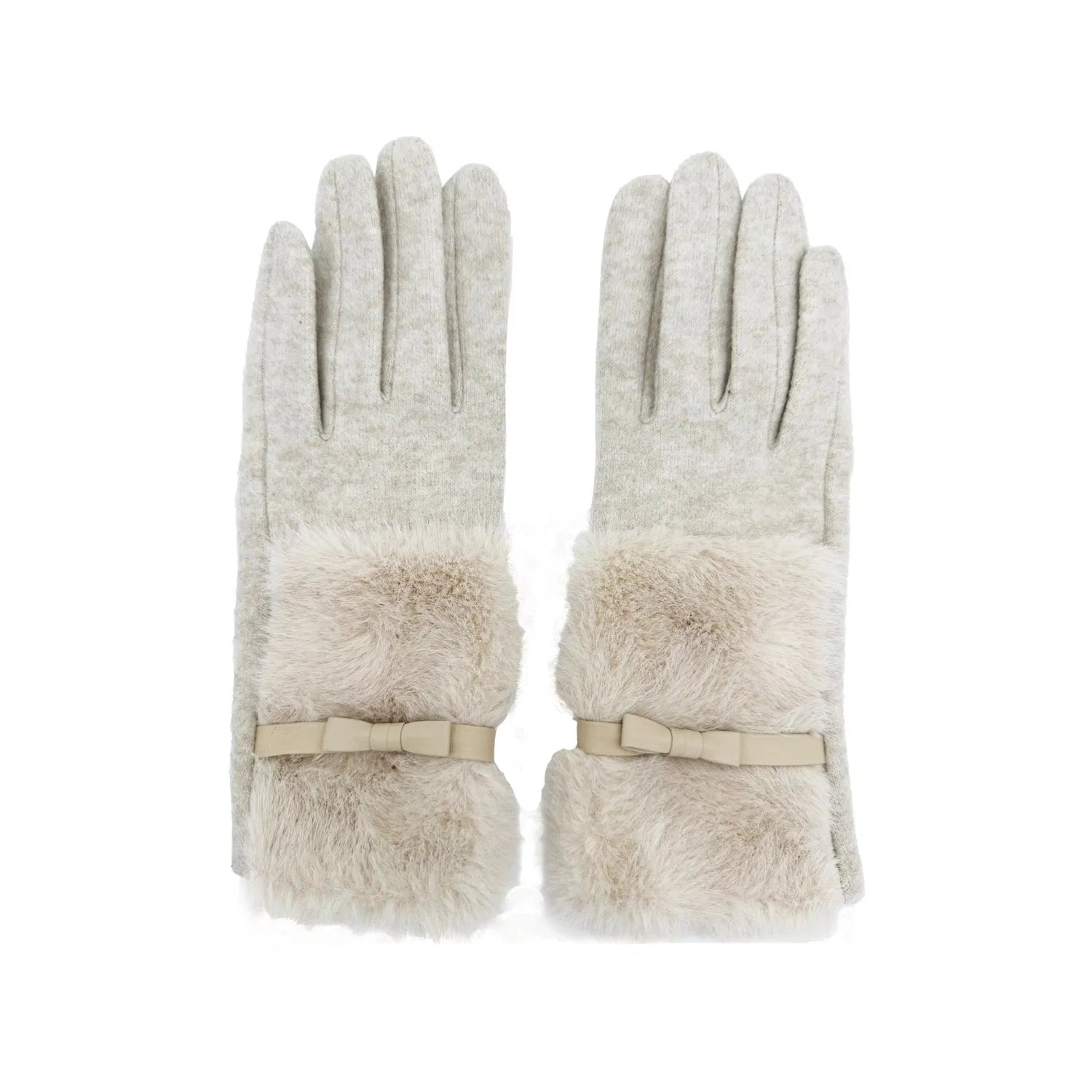 Women Soft Cosy Fashion Gloves Plain Faux Fur Cuff & Bow Detail Touch Screen Gloves