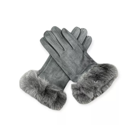 Women Winter Gloves Fleece Suede Warm Soft Pom Fur Lined Ladies Thermal Windproof Touch Screen Gloves