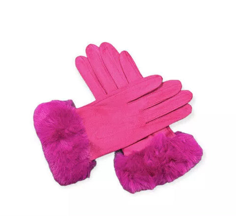 Women Winter Gloves Fleece Suede Warm Soft Pom Fur Lined Ladies Thermal Windproof Touch Screen Gloves