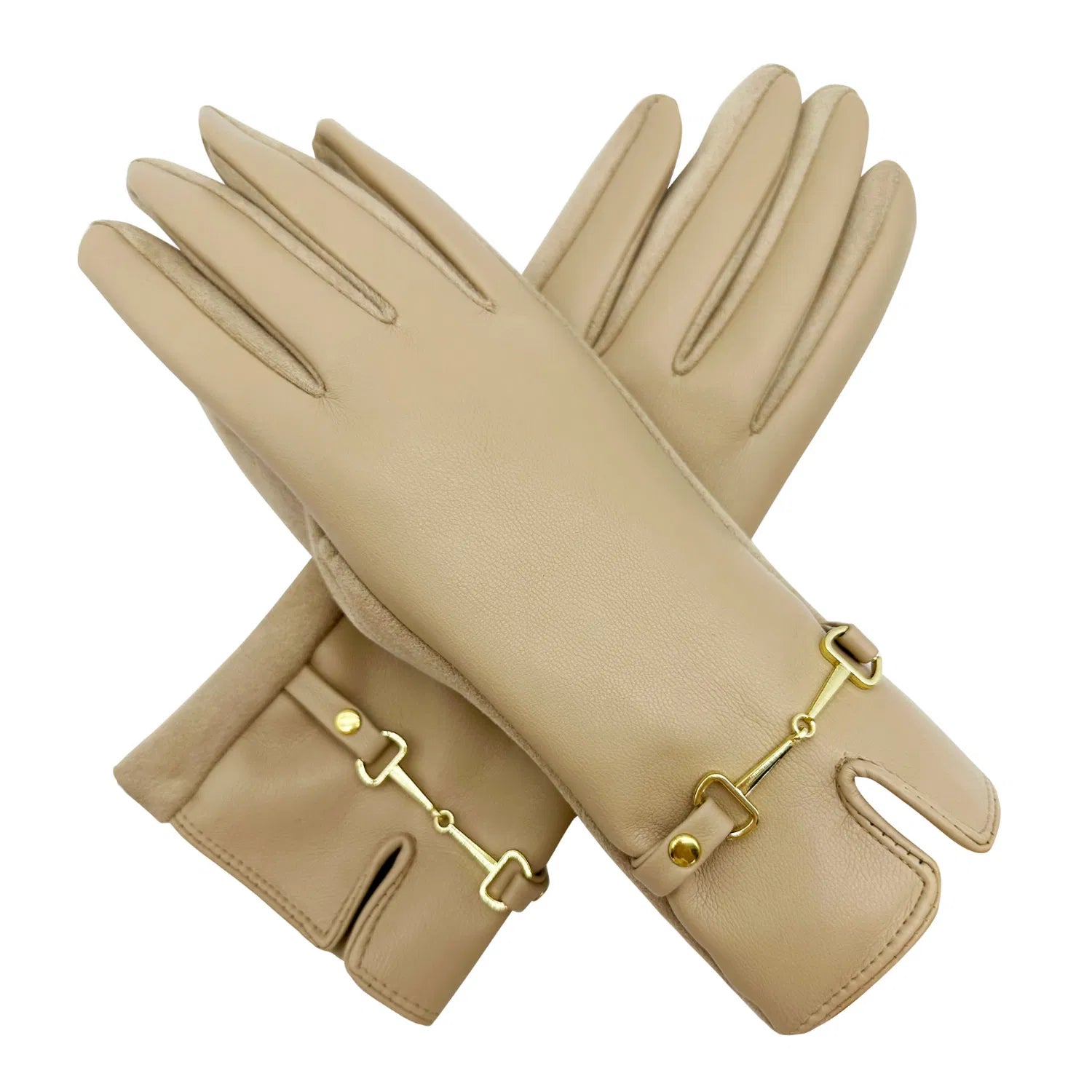 Women Winter Warm Fashion Gloves PU Faux Leather Buckle Accent & Coloured Fingers Fleece Lining Touchscreen