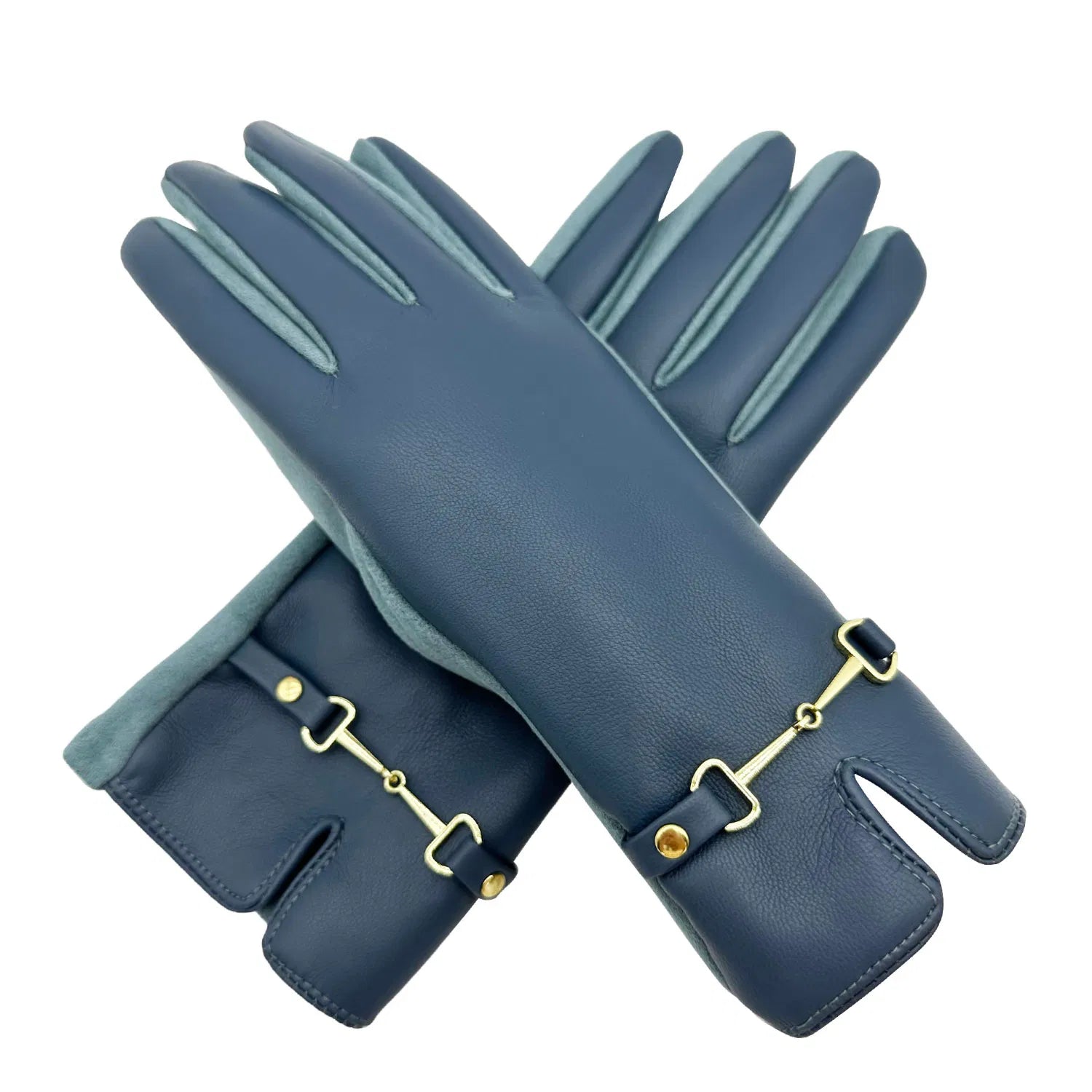 Women Winter Warm Fashion Gloves PU Faux Leather Buckle Accent & Coloured Fingers Fleece Lining Touchscreen