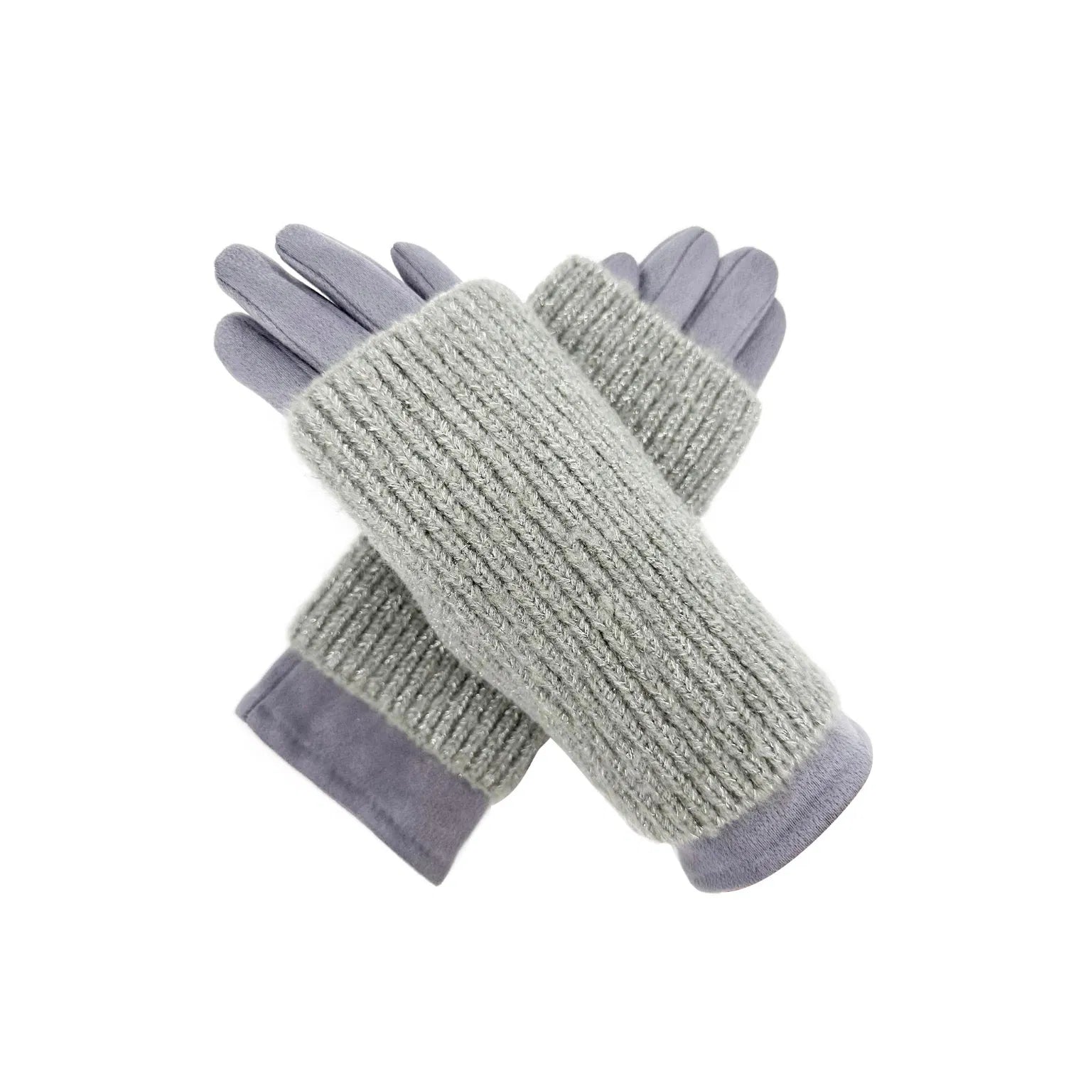 Women Winter Warm Soft Cosy Gloves 2 in 1 Plain Colour Layered Knitted Touch Screen Gloves