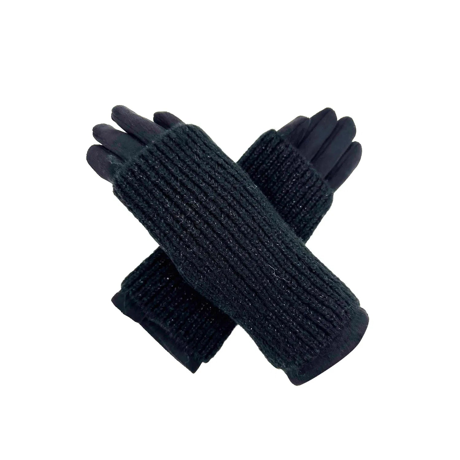 Women Winter Warm Soft Cosy Gloves 2 in 1 Plain Colour Layered Knitted Touch Screen Gloves