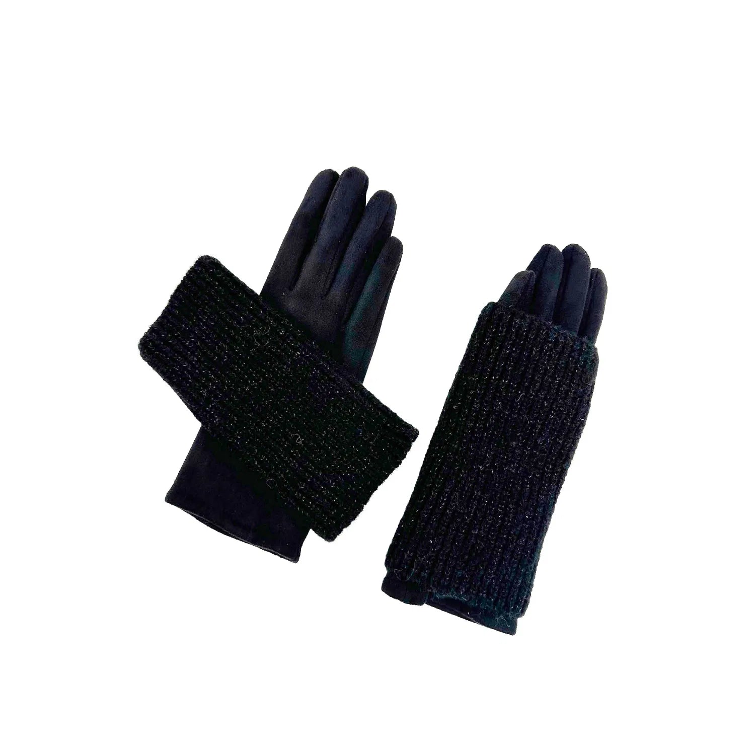 Women Winter Warm Soft Cosy Gloves 2 in 1 Plain Colour Layered Knitted Touch Screen Gloves