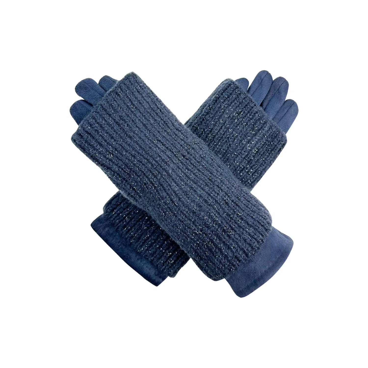 Women Winter Warm Soft Cosy Gloves 2 in 1 Plain Colour Layered Knitted Touch Screen Gloves