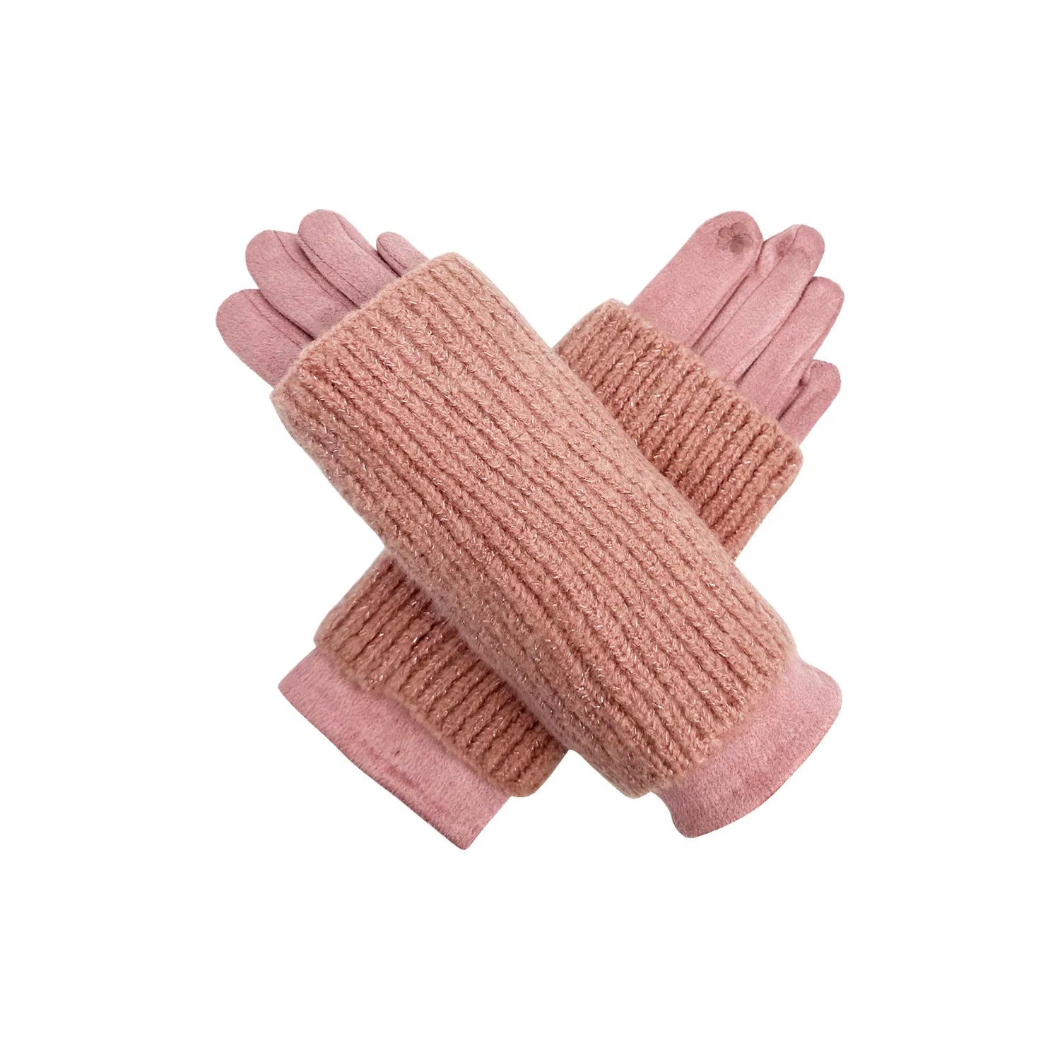 Women Winter Warm Soft Cosy Gloves 2 in 1 Plain Colour Layered Knitted Touch Screen Gloves