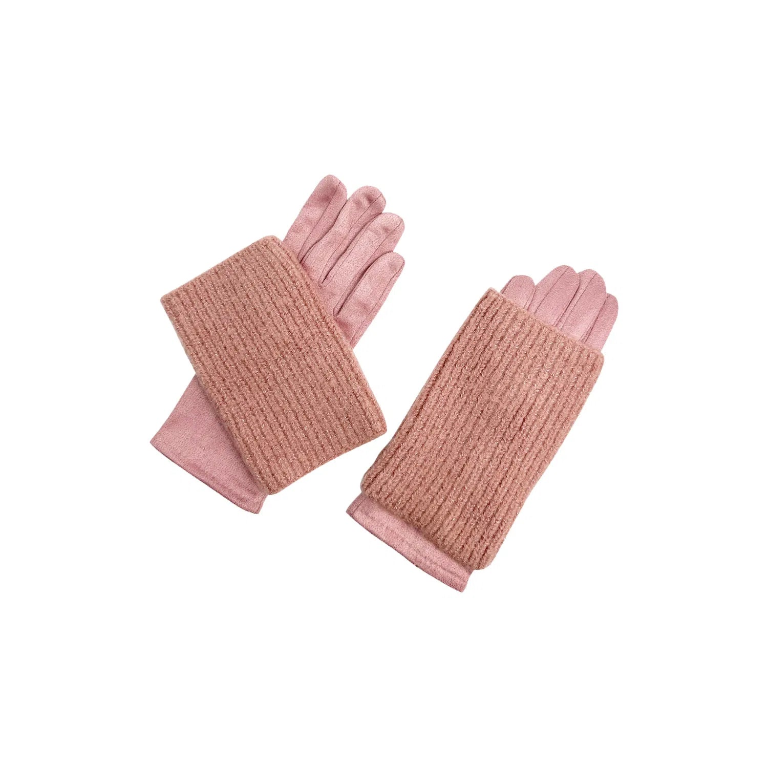 Women Winter Warm Soft Cosy Gloves 2 in 1 Plain Colour Layered Knitted Touch Screen Gloves