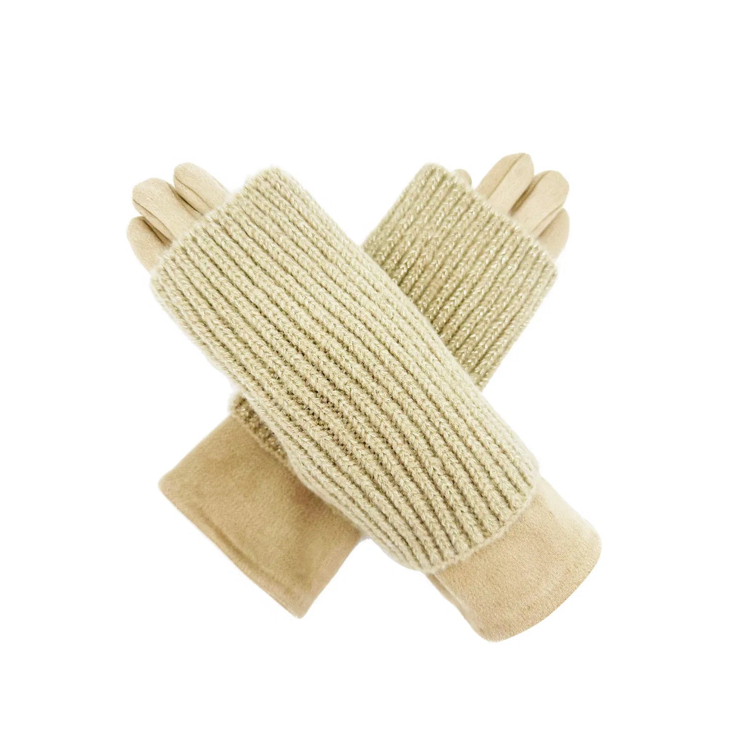 Women Winter Warm Soft Cosy Gloves 2 in 1 Plain Colour Layered Knitted Touch Screen Gloves