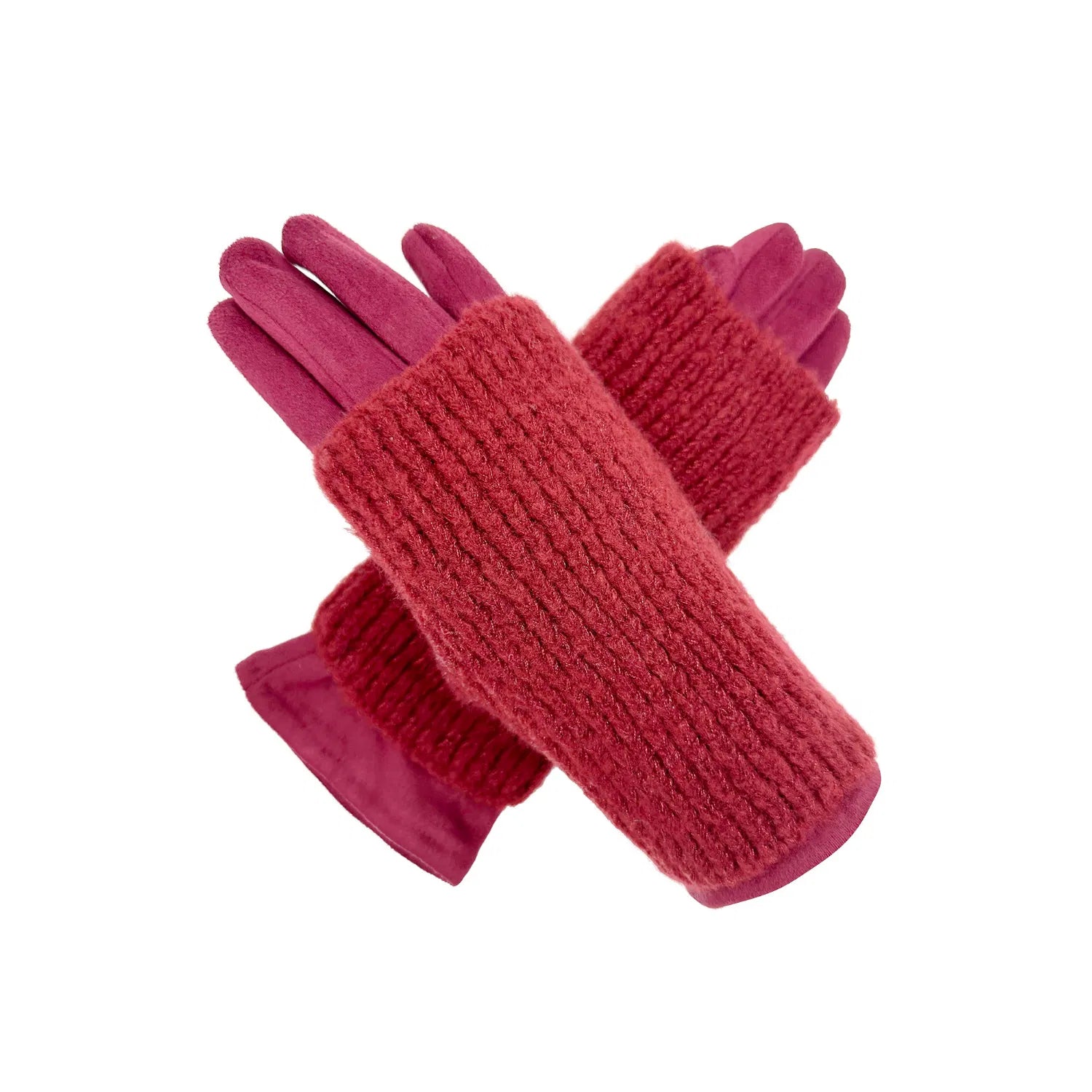 Women Winter Warm Soft Cosy Gloves 2 in 1 Plain Colour Layered Knitted Touch Screen Gloves