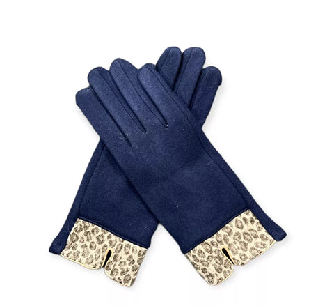 Women Winter Warm Soft Cosy Suede Thick Fleece Gloves Ladies Leopard Print Cuffs Thermal Gloves Touchscreen