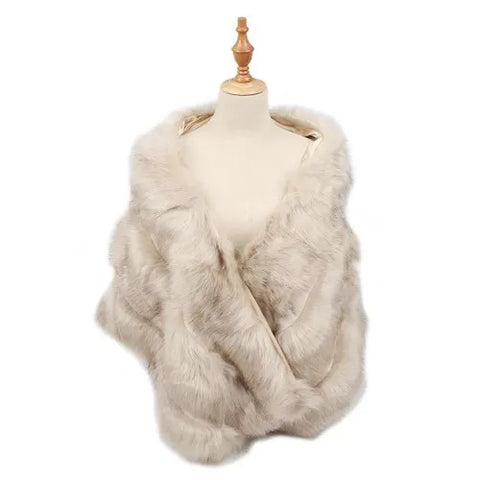 Women's Faux Fur Collar Shawl Wrap Stole Thicken Shrug Cover Up Cape for Winter Wedding Evening Brides Bridesmaids