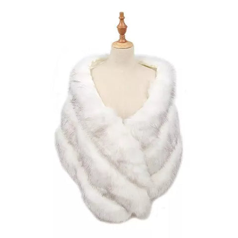 Women's Faux Fur Collar Shawl Wrap Stole Thicken Shrug Cover Up Cape for Winter Wedding Evening Brides Bridesmaids