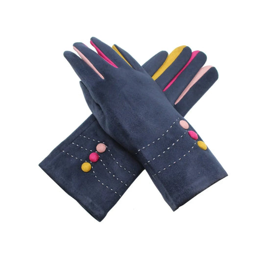 Women's Faux Suede Gloves Cosy Ladies Buttons Pattern Touch Screen Winter Warm Fleece Lind Thermal Gloves