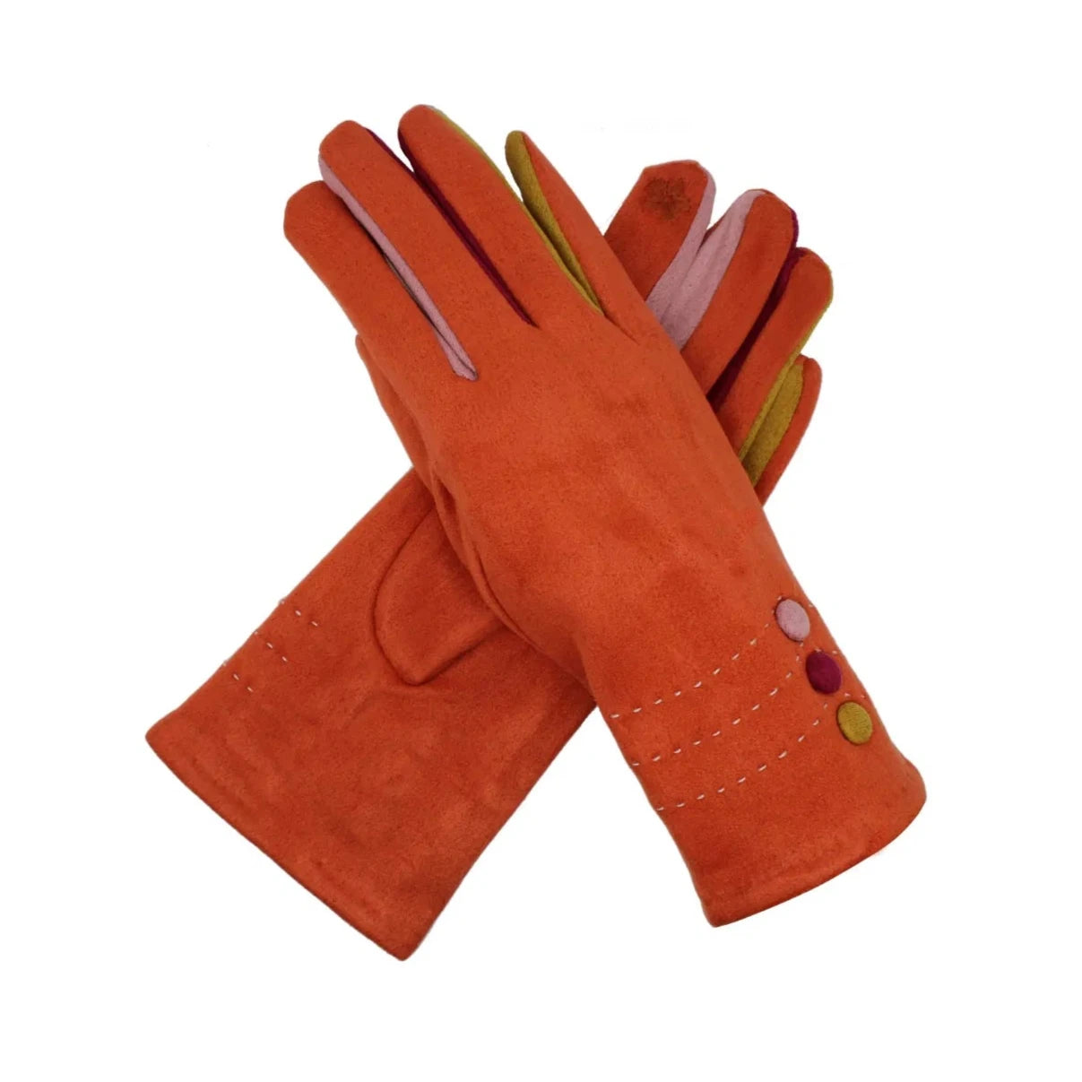 Women's Faux Suede Gloves Cosy Ladies Buttons Pattern Touch Screen Winter Warm Fleece Lind Thermal Gloves
