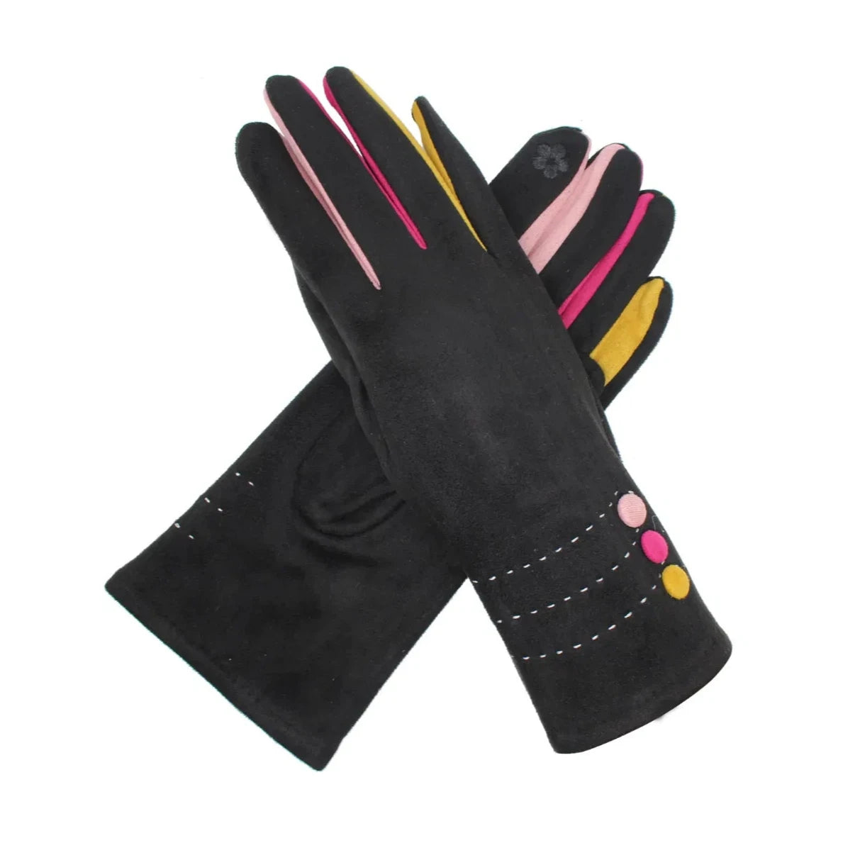 Women's Faux Suede Gloves Cosy Ladies Buttons Pattern Touch Screen Winter Warm Fleece Lind Thermal Gloves