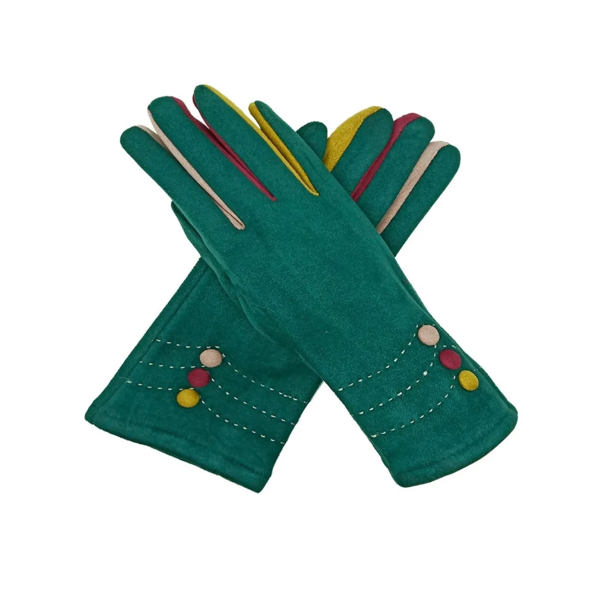 Women's Faux Suede Gloves Cosy Ladies Buttons Pattern Touch Screen Winter Warm Fleece Lind Thermal Gloves