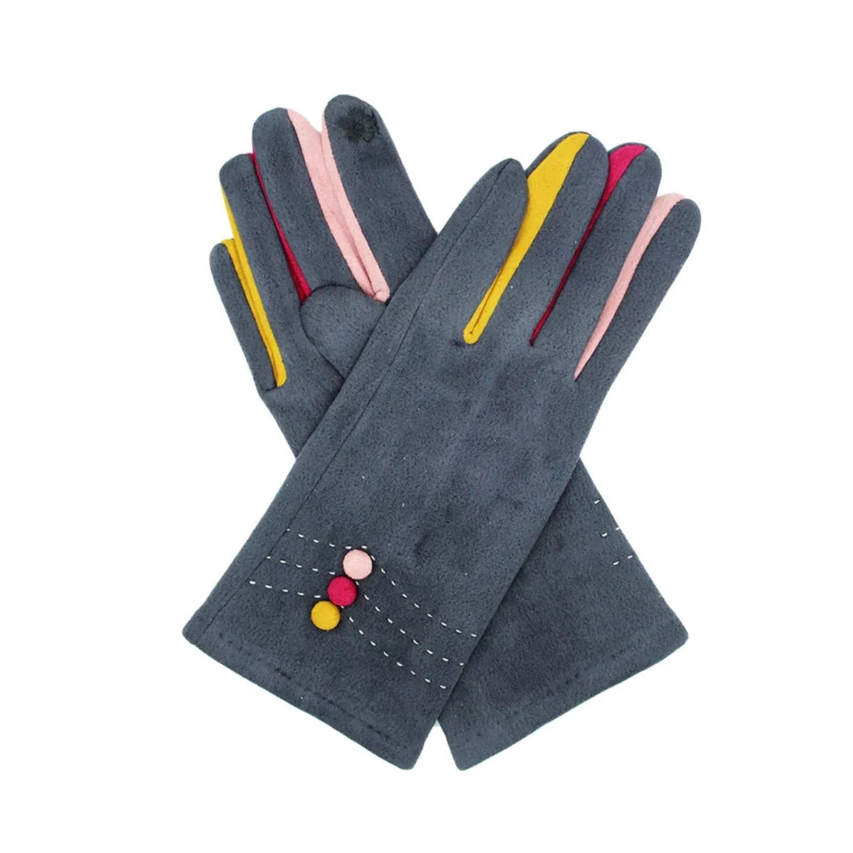Women's Faux Suede Gloves Cosy Ladies Buttons Pattern Touch Screen Winter Warm Fleece Lind Thermal Gloves