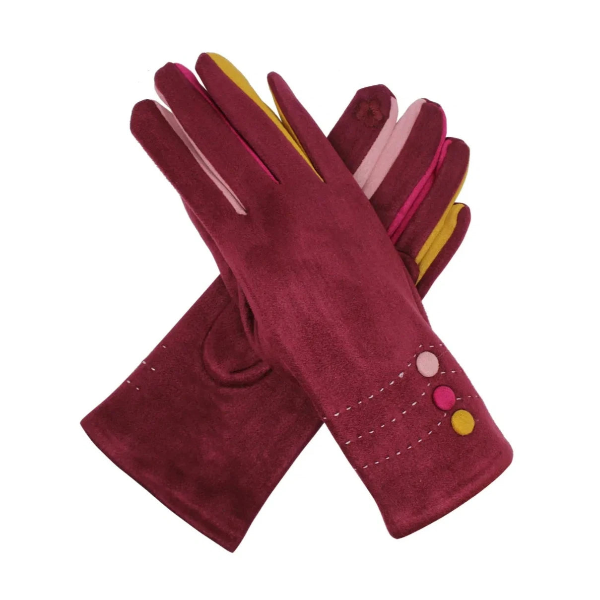 Women's Faux Suede Gloves Cosy Ladies Buttons Pattern Touch Screen Winter Warm Fleece Lind Thermal Gloves