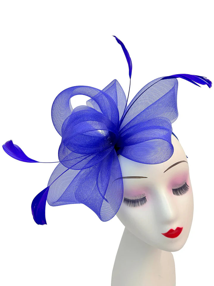 Women's Feather Looped Mesh Net Fascinator Headband Clip Alice Band Ladies Day Wedding Hat Royal Ascot