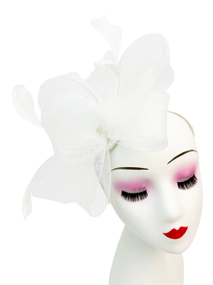 Women's Feather Looped Mesh Net Fascinator Headband Clip Alice Band Ladies Day Wedding Hat Royal Ascot