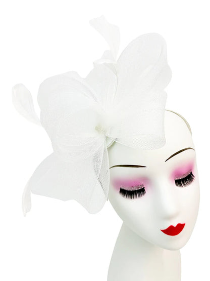 Women's Feather Looped Mesh Net Fascinator Headband Clip Alice Band Ladies Day Wedding Hat Royal Ascot