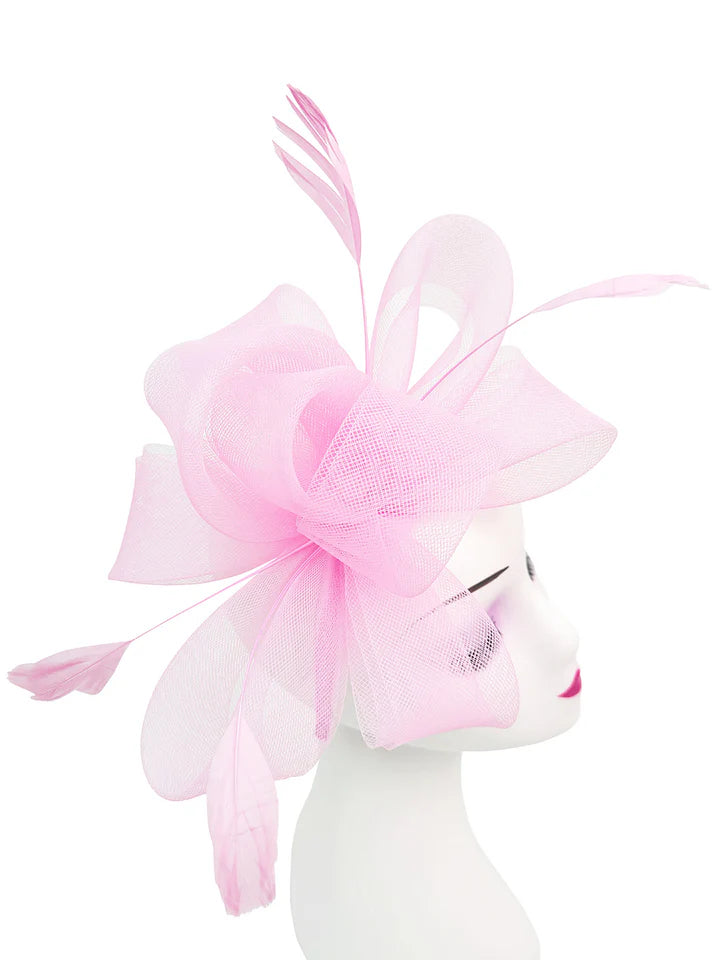 Women's Feather Looped Mesh Net Fascinator Headband Clip Alice Band Ladies Day Wedding Hat Royal Ascot