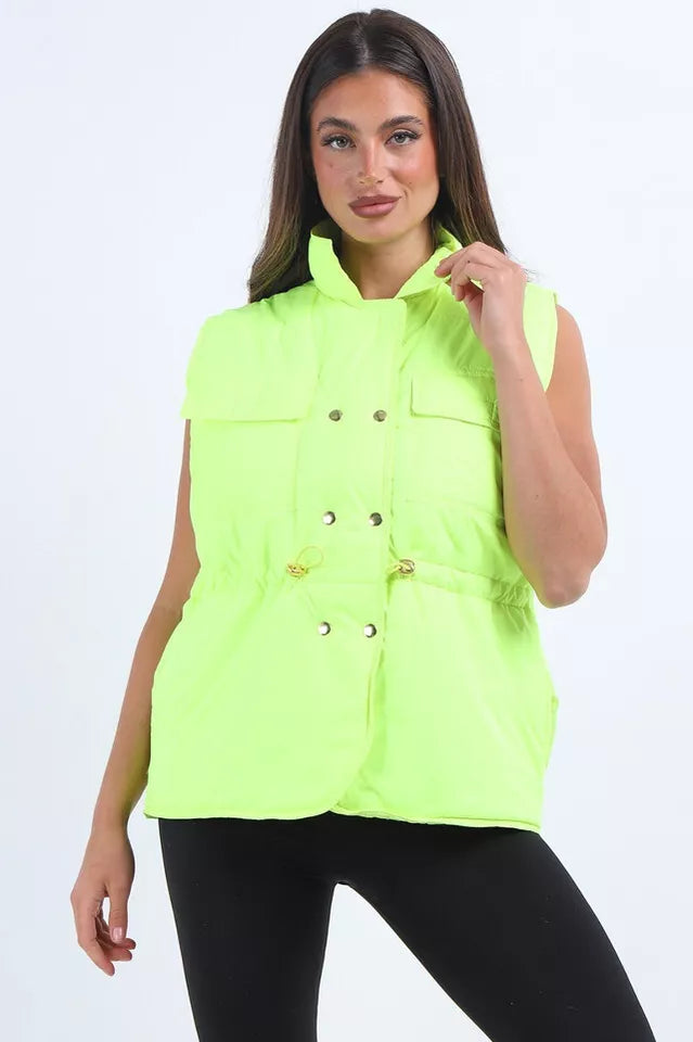 Women's Padded Puffer Quilted 6 Buttons Gilet Jacket Body Warmer Waistcoat Top