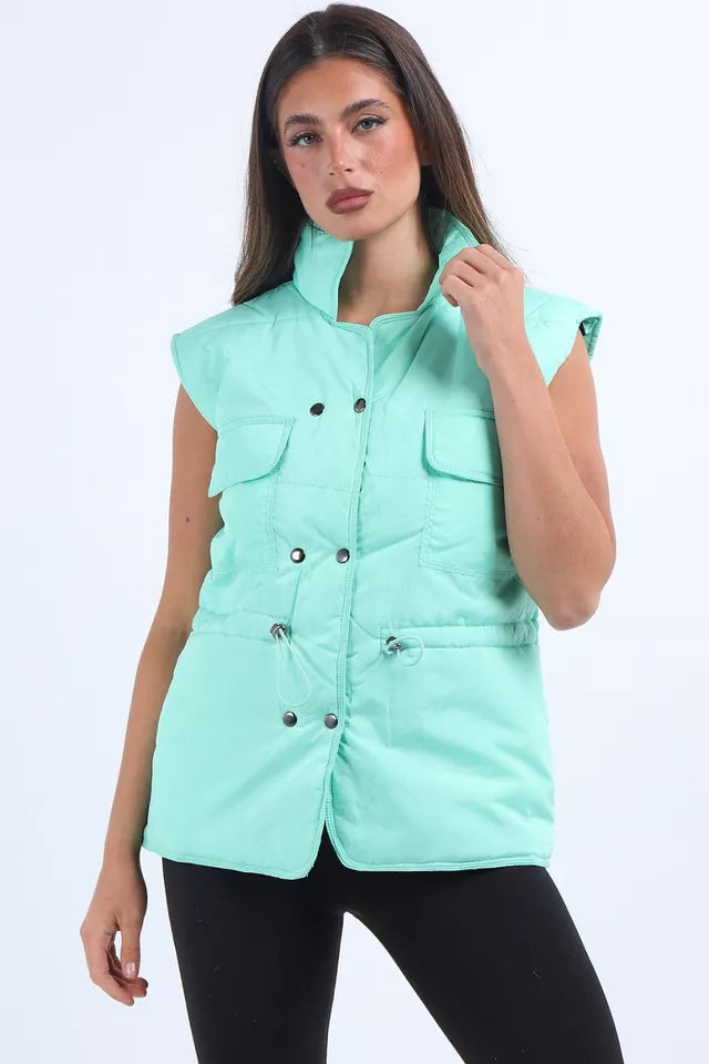 Women's Padded Puffer Quilted 6 Buttons Gilet Jacket Body Warmer Waistcoat Top