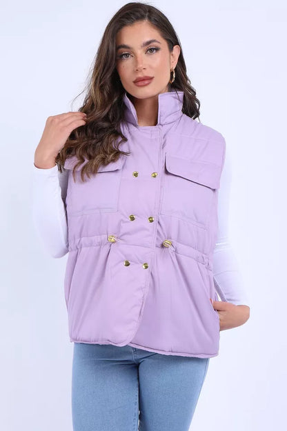 Women's Padded Puffer Quilted 6 Buttons Gilet Jacket Body Warmer Waistcoat Top