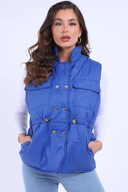Women's Padded Puffer Quilted 6 Buttons Gilet Jacket Body Warmer Waistcoat Top