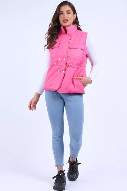 Women's Padded Puffer Quilted 6 Buttons Gilet Jacket Body Warmer Waistcoat Top