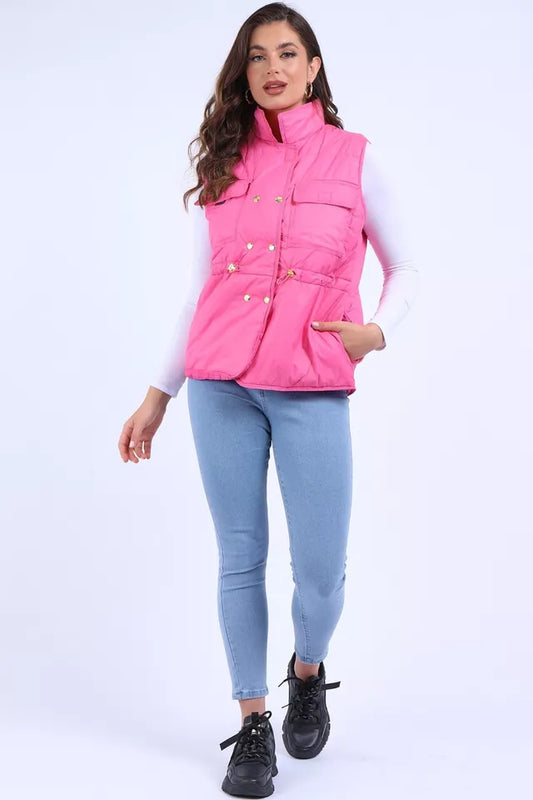 Women's Padded Puffer Quilted 6 Buttons Gilet Jacket Body Warmer Waistcoat Top