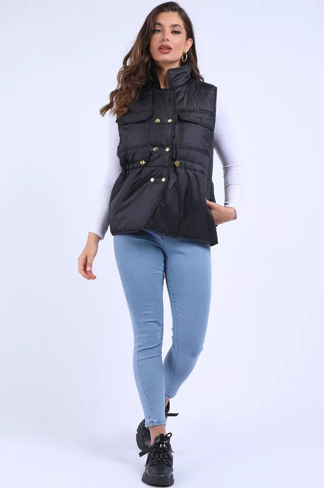 Women's Padded Puffer Quilted 6 Buttons Gilet Jacket Body Warmer Waistcoat Top