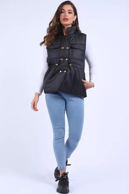 Women's Padded Puffer Quilted 6 Buttons Gilet Jacket Body Warmer Waistcoat Top