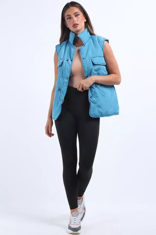 Women's Padded Puffer Quilted 6 Buttons Gilet Jacket Body Warmer Waistcoat Top