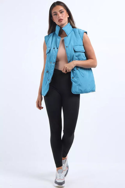 Women's Padded Puffer Quilted 6 Buttons Gilet Jacket Body Warmer Waistcoat Top