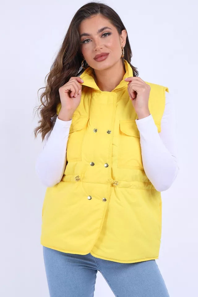 Women's Padded Puffer Quilted 6 Buttons Gilet Jacket Body Warmer Waistcoat Top