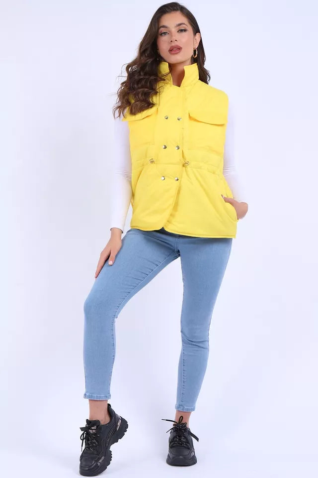 Women's Padded Puffer Quilted 6 Buttons Gilet Jacket Body Warmer Waistcoat Top